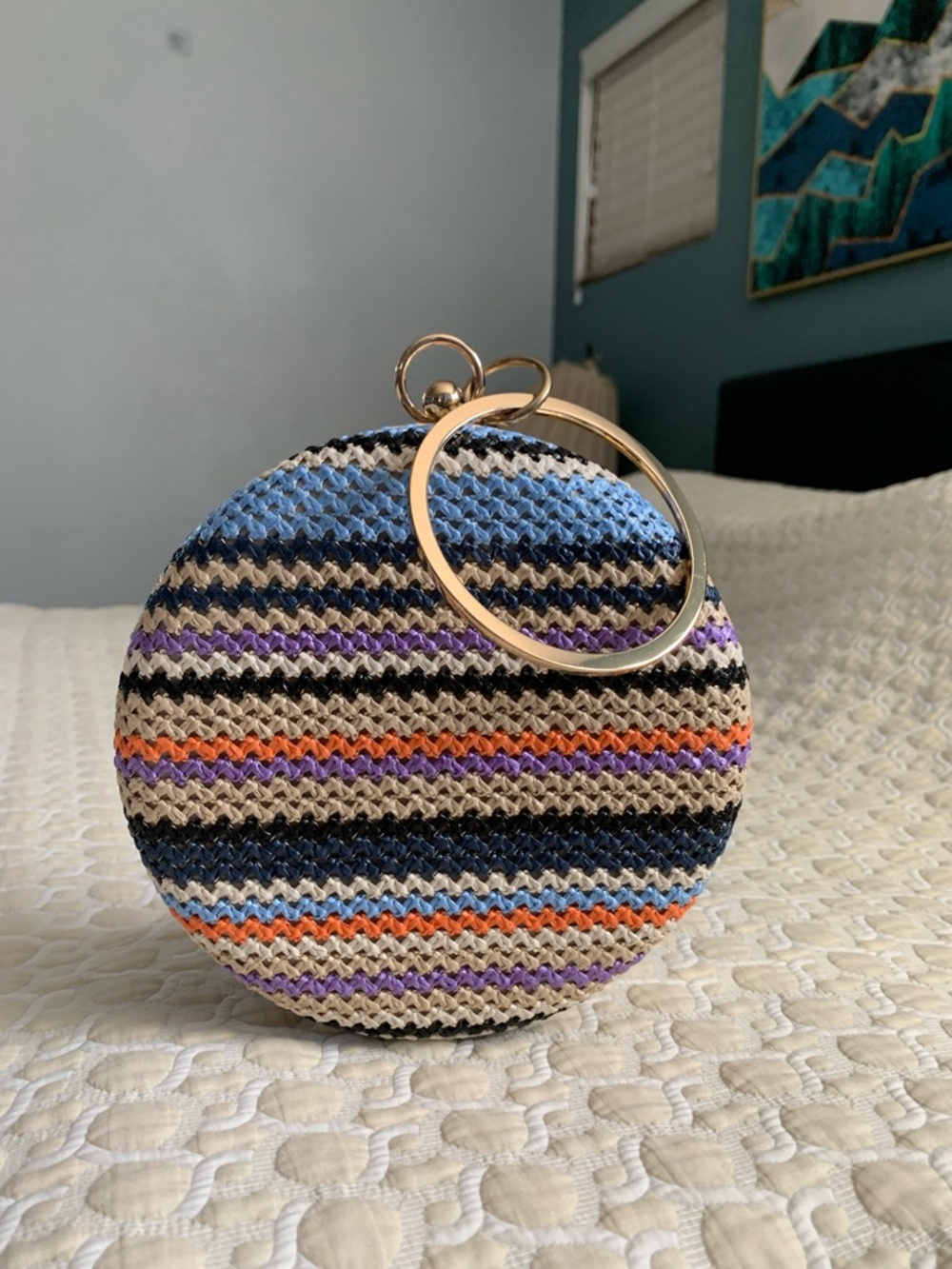 Bohemian Hippie Round All season Multicolor Wristlet Clutch Crossbody Bag
